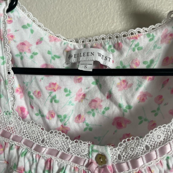 Eileen West Pink Floral Lace Cotton Chemise Nightgown S - Picture 6 of 7